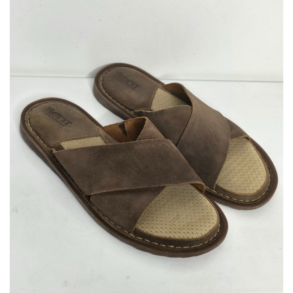 Born Mens Size 12 Getaway Brown Suede Leather Distressed Slide Sandals Shoes